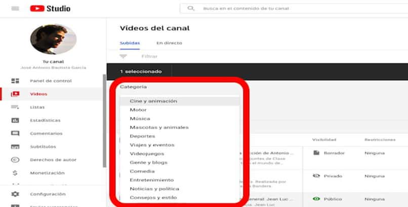 categorias de youtube