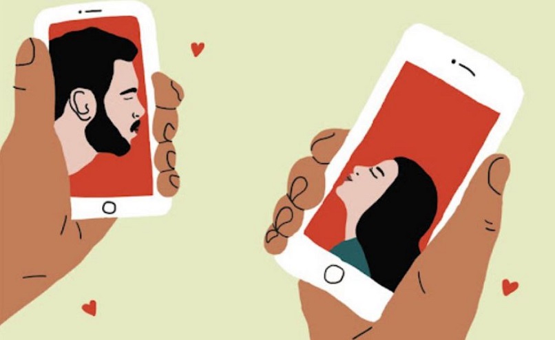 dibujo de dos telefonos con fotos de parejas