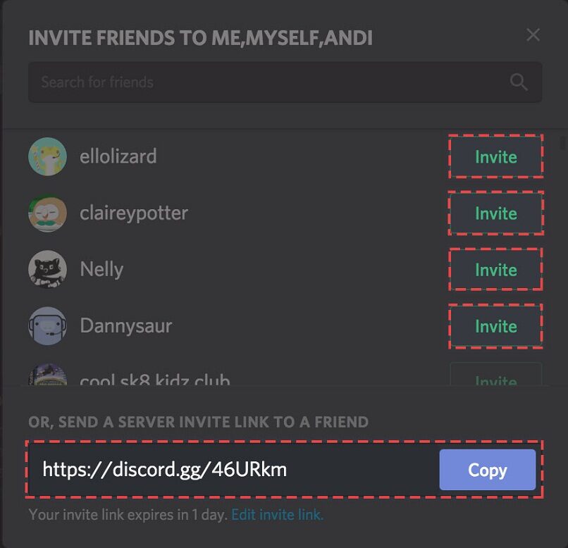 invitar amigos al servidor discord