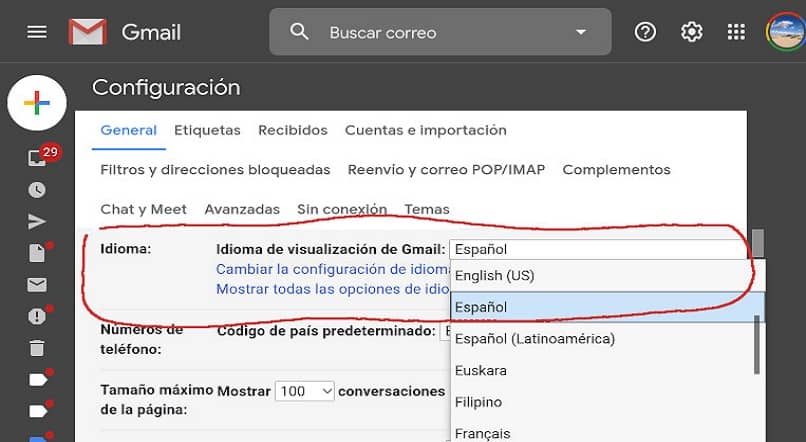 cambiar idioma gmail dispositivos