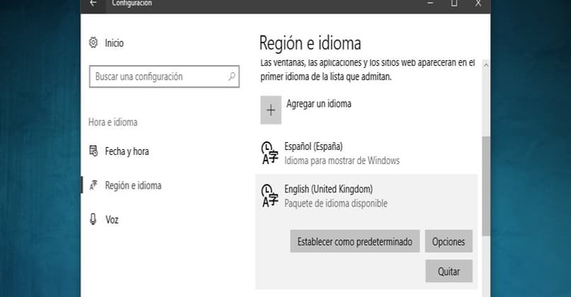sección cambiar idioma Windows