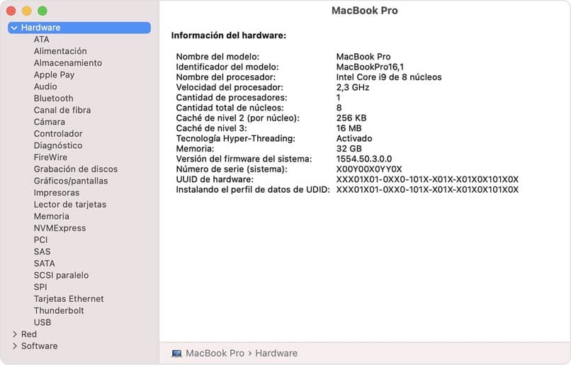 información avanzada del sistema Mac CPU