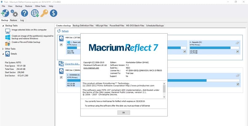 pantalla principal de macrium