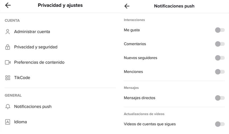 notificaciones silenciar tiktok