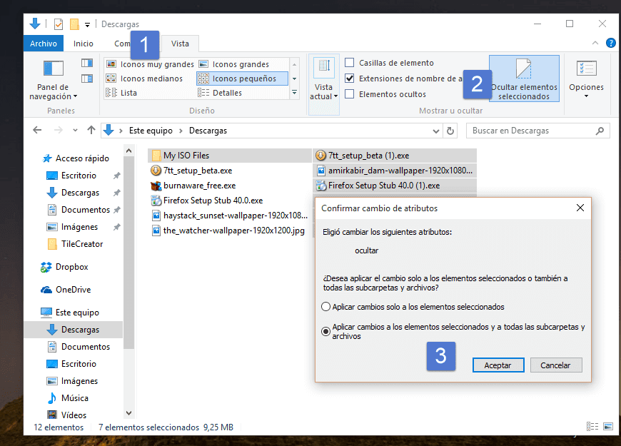 ocultar archivos explorador windows