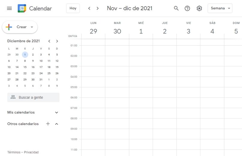 pagina principal de google calendario