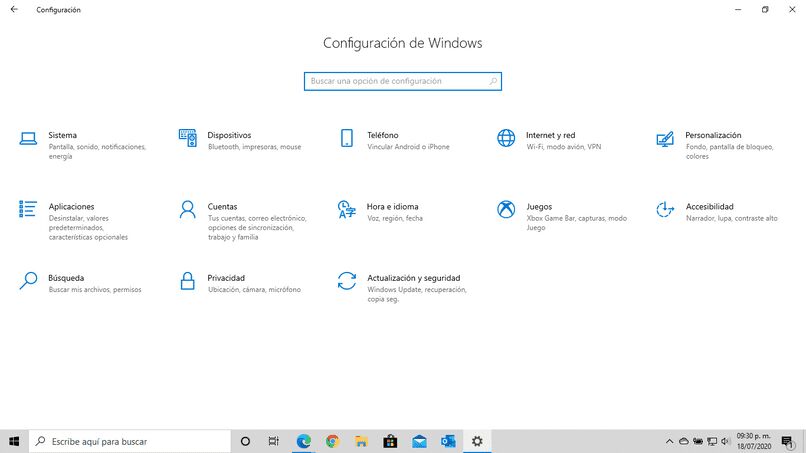 configuraciones de windows 10