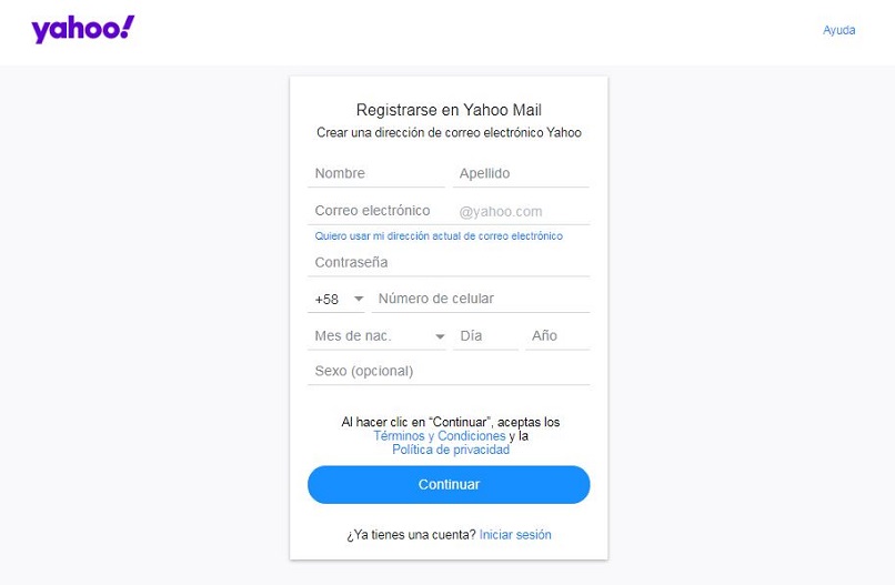 pagina para crear una cuenta nueva de yahoo mail