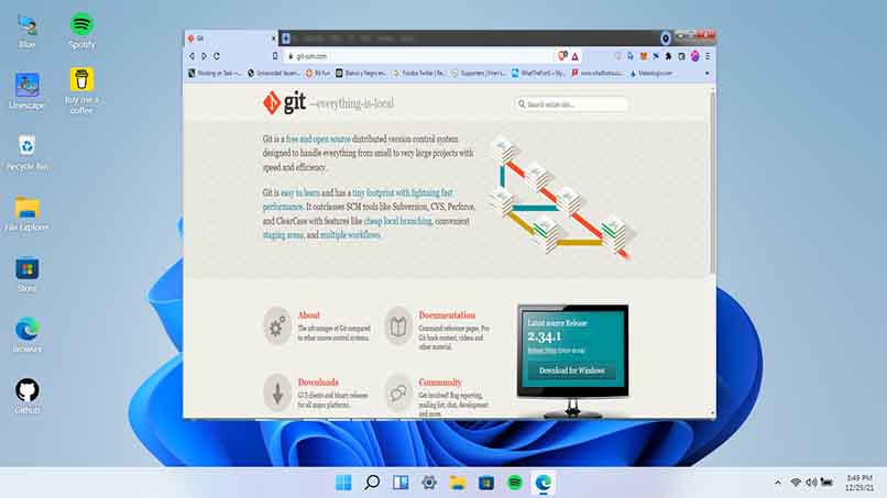 pantalla pc con windows 11 programa git 
