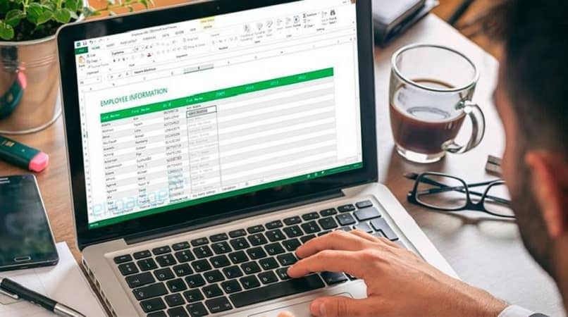 hombre utilizando excel en una laptop