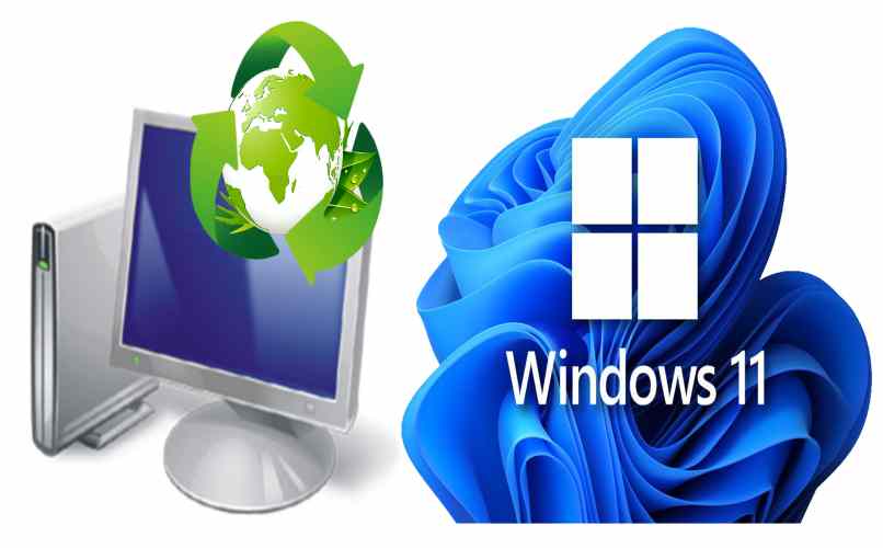 emblema de windows 11 y un monitor de pc