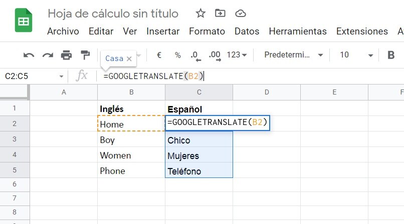 übersetzter Text in Excel-Tabelle