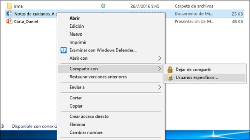 Windows-Menü für die Dateifreigabe
